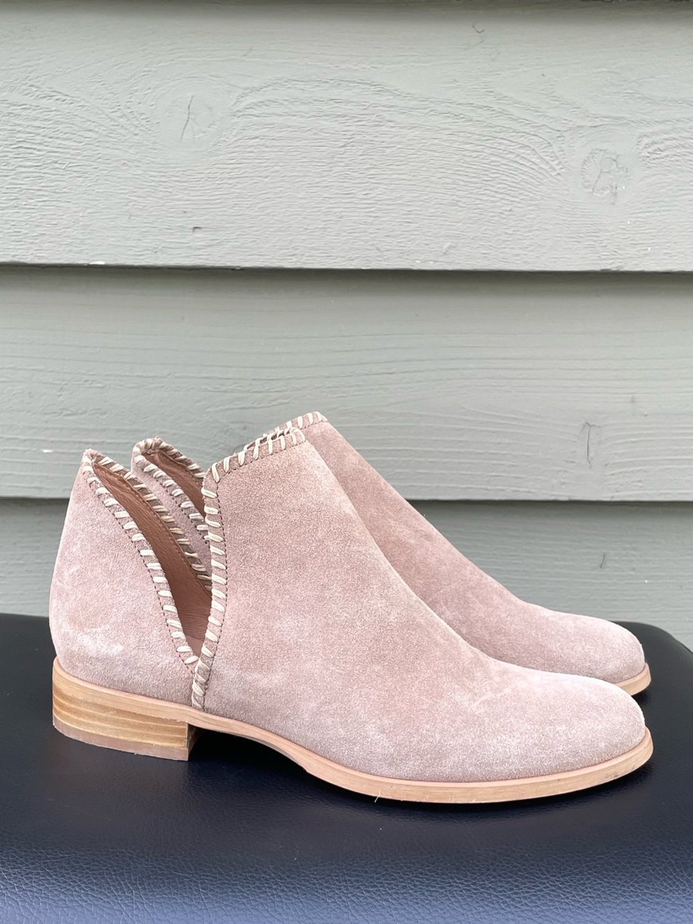 Garnet Hill Lola Whipstitched in Taupe Suede Ankle Booties size 37 US 7